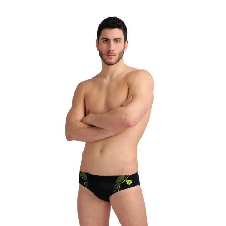Men's swimsuit Arena Swim Briefs Graphic Black/Soft Green