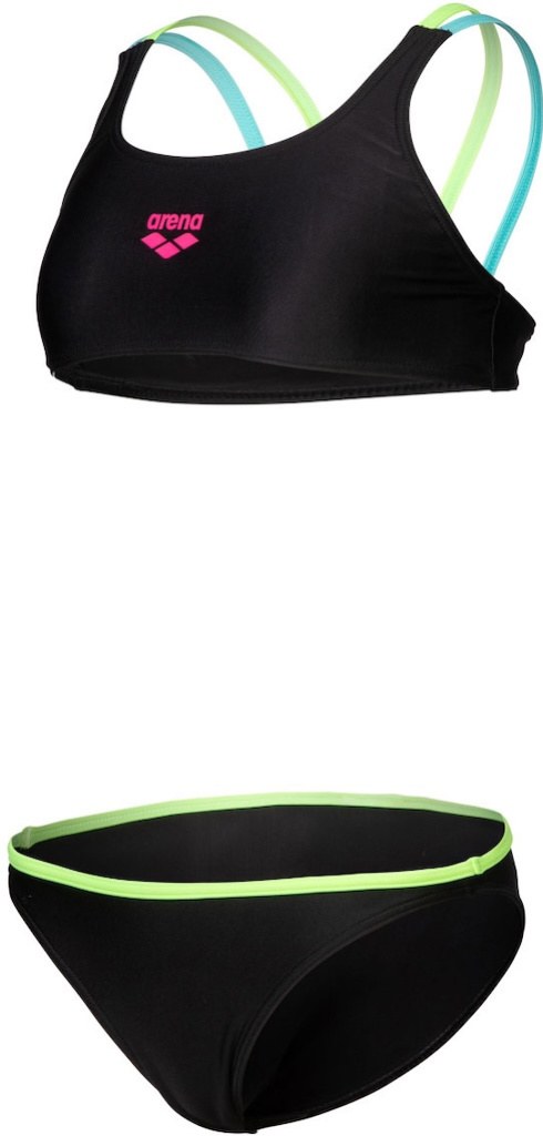 Arena Two Pieces Solid Girls Black/Soft Green/Water