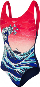 Speedo OrigamiWave Placement Digital Splashback Girl Navy/Lava Red/Black/White Speedo OrigamiWave Placement Digital Splashback Girl Navy/Lava Red/Black/White
