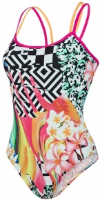Speedo JungleJazz Placement Double Crossback 1 Piece Black/Electric Pink/Mango/White/Green Glow Speedo JungleJazz Placement Double Crossback 1 Piece Black/Electric Pink/Mango/White/Green Glow