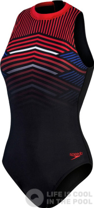 Speedo Womens Printed Hydrasuit Black/Fed Red/Chroma Blue/White