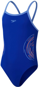 Speedo Plastisol Placement Thinstrap Girls True Cobalt/Curious Blue/Disco Peach