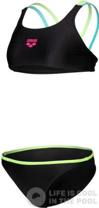 Arena Two Pieces Solid Girls Black/Soft Green/Water